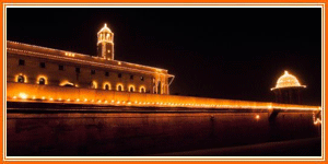 Building lit up at night, Rashtrapati Bhavan, New Delhi, India